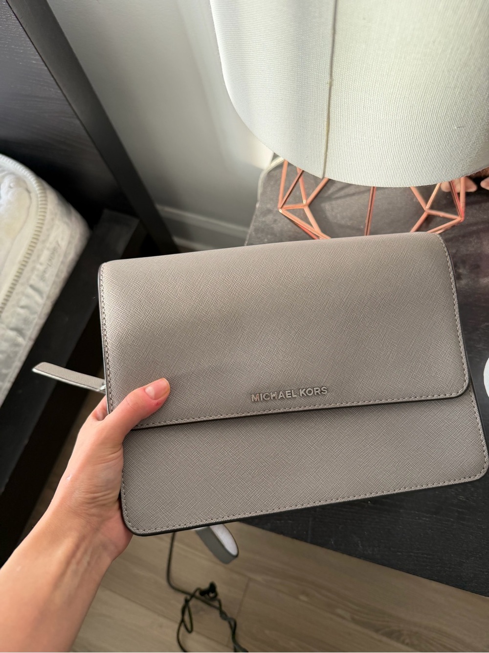 Michael Kors Taupe Saffiano Leather Clutch Wristlet bag